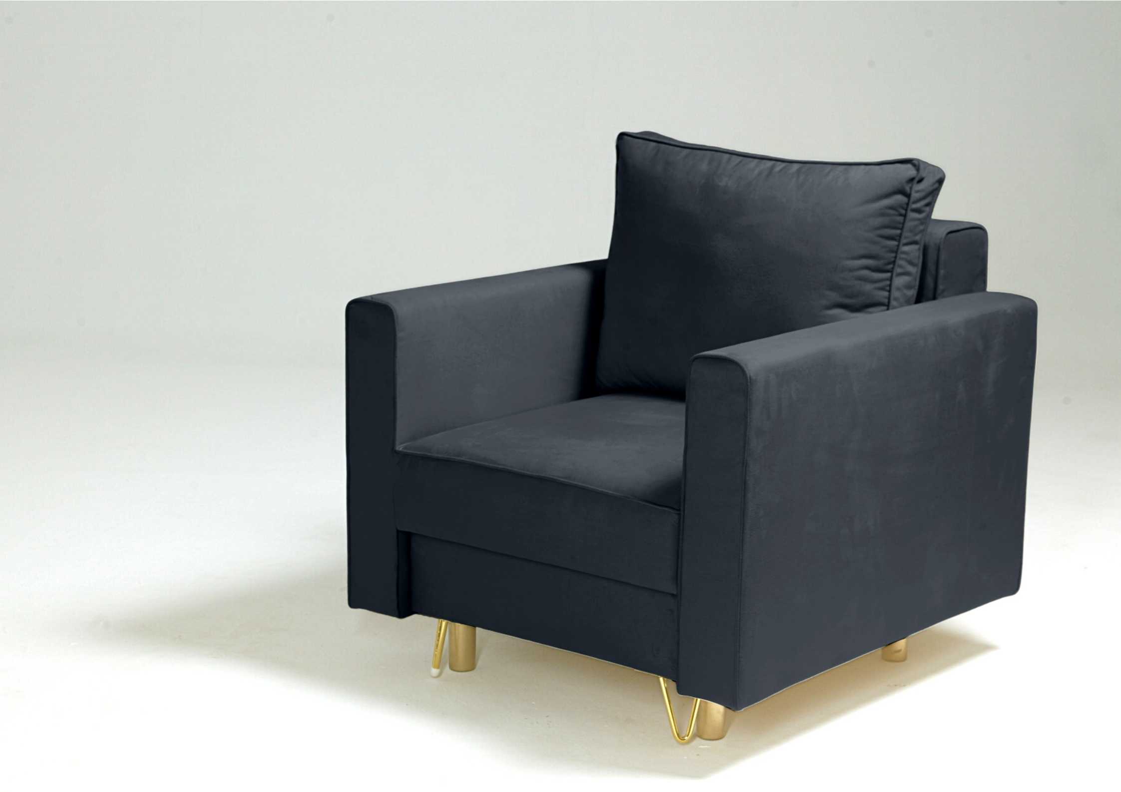 Czarny fotel na złotych nogach DES